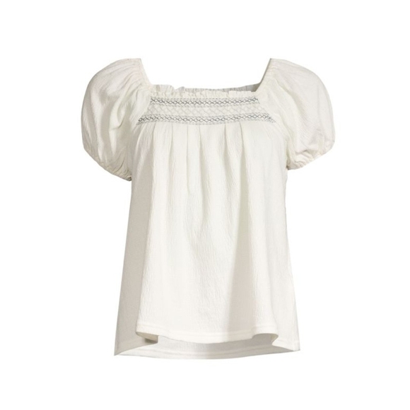 Madewell Seahorse Embroidered Puff Sleeve Smocked Blouse - Picture 1 of 6